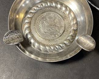 Peruvian Sterling Ashtray w/ 1892 Un Sol Coin