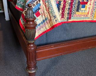 AVAILABLE FOR PRE-SALE:
Antique mahogany full size bed frame w/gold accents. Mattress included