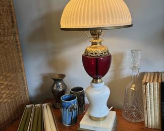 Pair of Victorian Milkglass & Red Glass Globe Lamps
