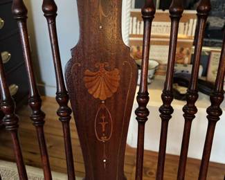 Late 1600's hand-carved Spindle Rocking Chair with mother of pearl inlay-AVAILABLE FOR PRE-SALE