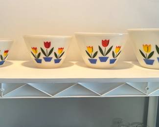 MCM Fire King Tulip nesting bowls