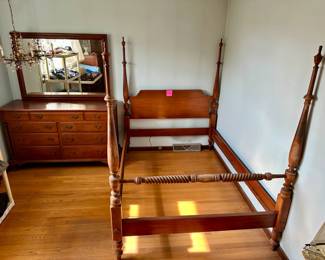 MCM bedroom set - dresser w/mirror, bed frame, tall dresser and nightstand