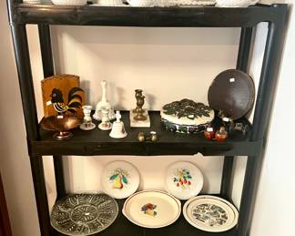 Assorted milk glass, MCM, decorative plates, and candles