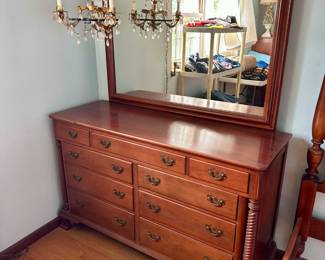 MCM bedroom set - dresser w/mirror, bed frame, tall dresser and nightstand