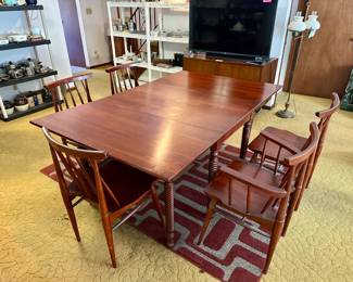 MCM Willett Dining Table - comes with extra leaf, five chairs, and matching hutch