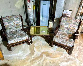 Lounge chairs, gold table