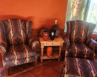 WINGBACK CHAIRS AND OTTOMAN ARE AVAILABLE FOR SATURDAY PURCHASE.  ACCENT TABLE HAS BEEN SOLD