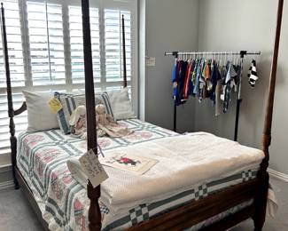 Full Size Four Poster Bed - Antique Quilted Bedspread Sham, Dolls and More