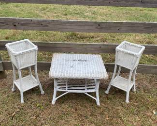 Wicker planters and table