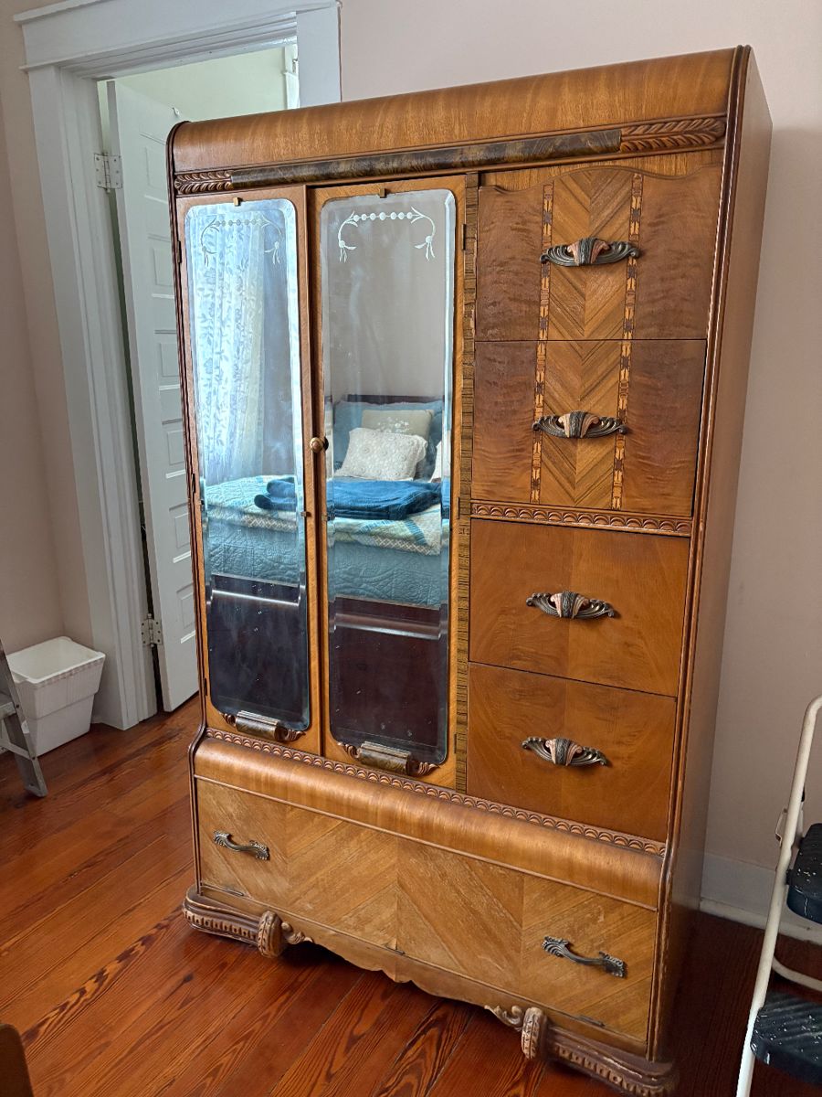 Art Deco waterfall armoire set