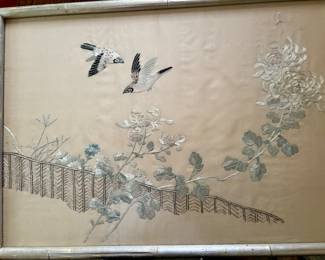 Antique Chinese embroidered silk framed