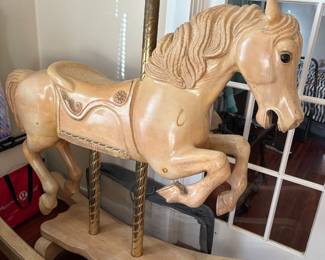 1972 Large Hand carved wooden carousel rocking horse