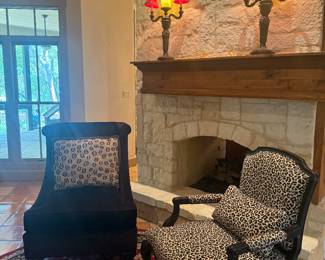 Rarely sat in lovely chairs. Round are rug is very vibrant and brightens any space.