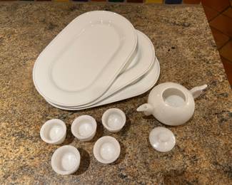 Tea set is made of marble.