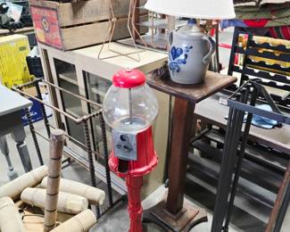 Gumball Machine, Croquet Mallets, Stoneware Lamp, Wall shelf w/Hangers