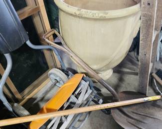 Reel Mower, Large Ceramic Urn Planter