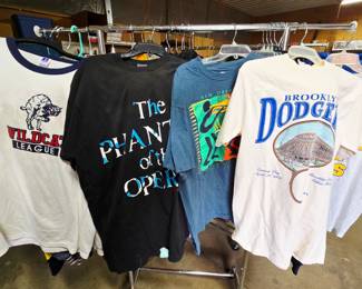 Vintage T Shirts, Wildcat Baseball, Phanton of The Opera, New Orleans Jazz, Brooklyn Dodgers, Wichita State Shockers. 