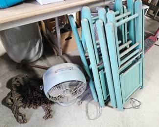 Chippy  Green Pain Childs Folding Chair Set, Fan, Chain Hoist