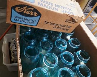 Blue Cannings Jars, Kerr Wide Mouth Masons