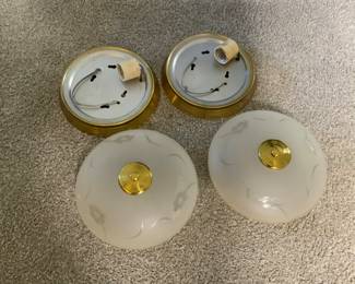 Vintage 1950's MCM Frosted Glass Ceiling Light & Canopy - Set Of 2