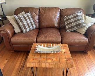 Leather Sofa w/Pillows