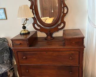 antique dresser and wishbone mirror