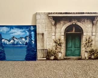 Lovely original acrylic artist lakeview and print of large green door canvas pieces