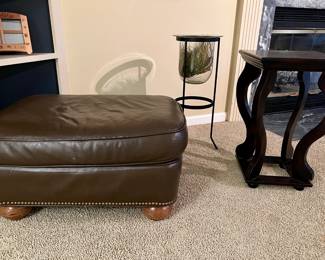 Leather ottoman and unique side table