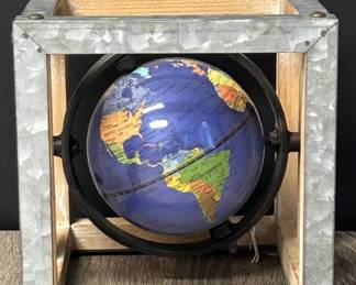 Globe w/ Blue Ocean Hanging in Wood & Metal Frame