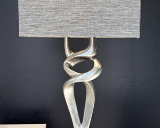 Silver Finish Table Lamp, Charcoal Linen Shade 1/2