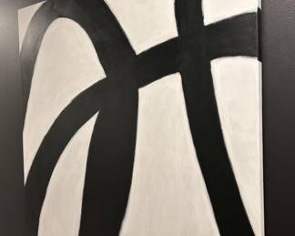 Abstract on Canvas Black Curved Lines on White 1/2