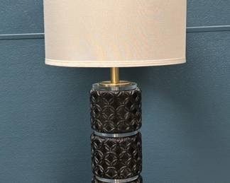 Brown Patterned Lamp w/ Acrylic Bands & Shade
