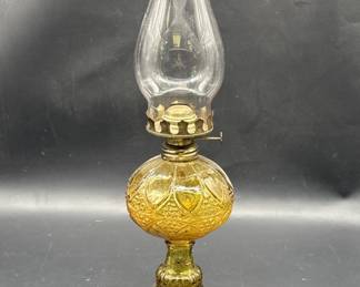 Vinage Amber Pressed Glass Hurricane Oil Lamp