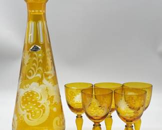 Bohemian Glass Wine Decanter & 5-Stems