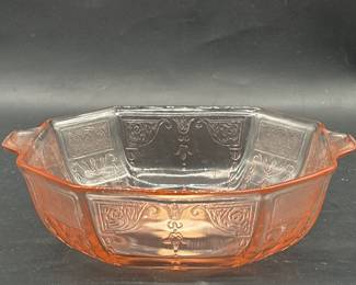 Pink Depression Glass Handled Octagonal Bowl