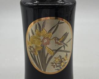 Japanese Chokin Art Vase: Black w/ Gold & Silver