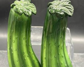 Vintage Green Glass Cucumber Salt & Pepper Shakers