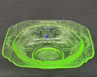 Depression Uranium Vaseline Glass Square Bowl
