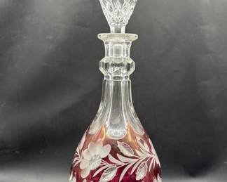 Vintage Bohemian Flashed Ruby Decanter w/ Stopper
