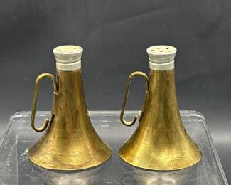 Pair Vtg. Brass Horn-Shaped Salt & Pepper Shakers