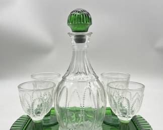 Vtg. Avon Emerald & Clear Glass Decanter Set