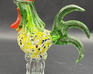 Murano-Style Art Glass Rooster Figurine