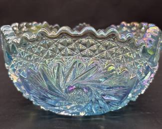 LE Smith Carnival Iridescent Blue Glass Bowl