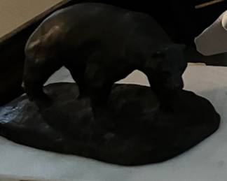 Collectible bronze figurine sculpture by Philip R. Goodwin, displayed on marble base - “Walking Bear”