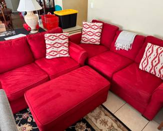 Two full sofas and ottoman