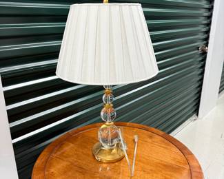 Crystal and brass ball lamp with white pleated fabric shade