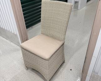 7 Crate & Barrel wicker indoor/outdoor dining chairs w/Sunbrella cushions