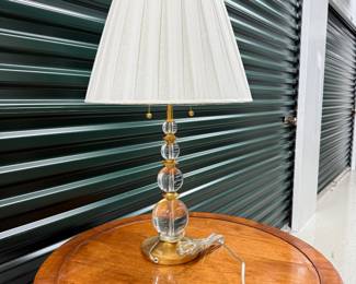 Crystal & brass ball lamp with white pleated fabric shade