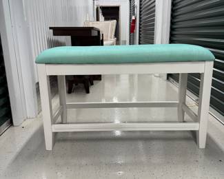 Teal blue fabric upholstered bench