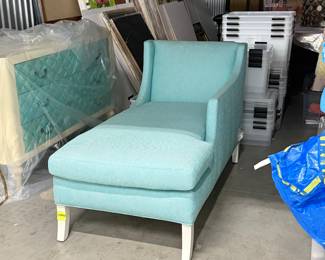 Upholstered teal blue chaise